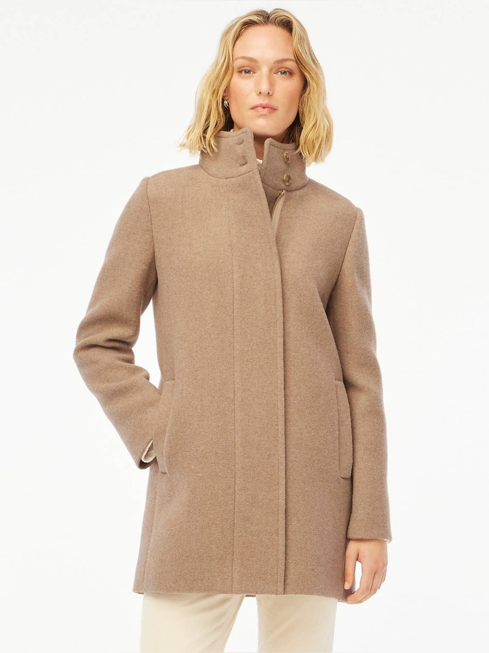 J. Crew Wool Blend Button Neck City Coat Heather Acorn Size 18 Tan Pockets